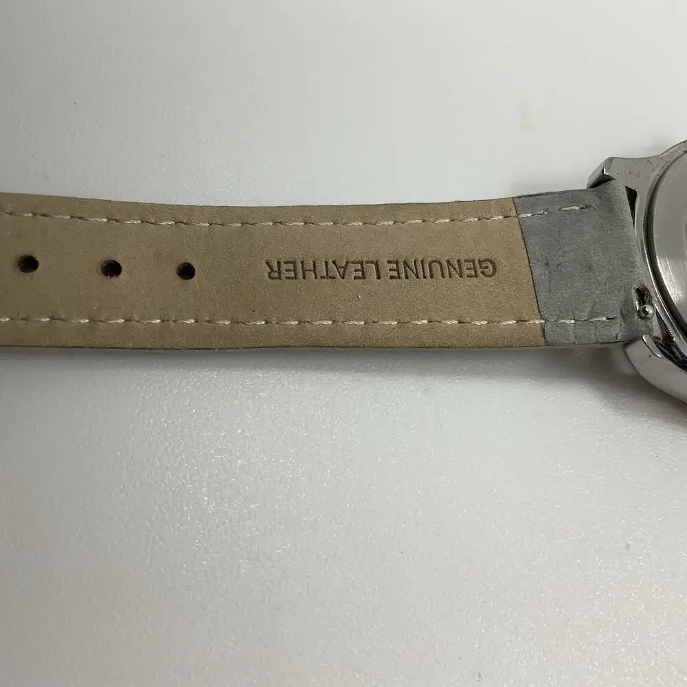 Timex Woman’s South Street Watch 36mm Silver Tone Day Date New Battery Leather